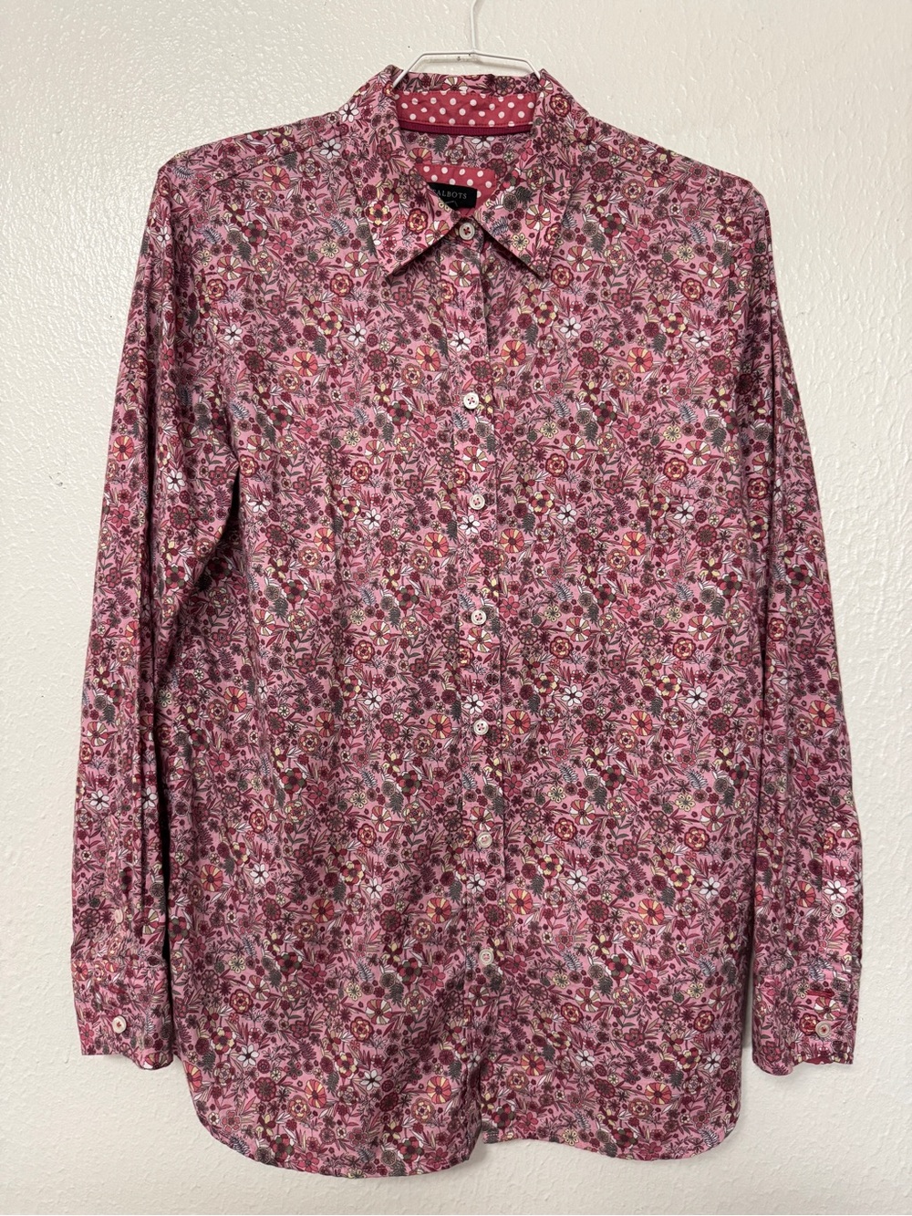 Talbots Vintage Pink Floral Button-Down Shirt Small